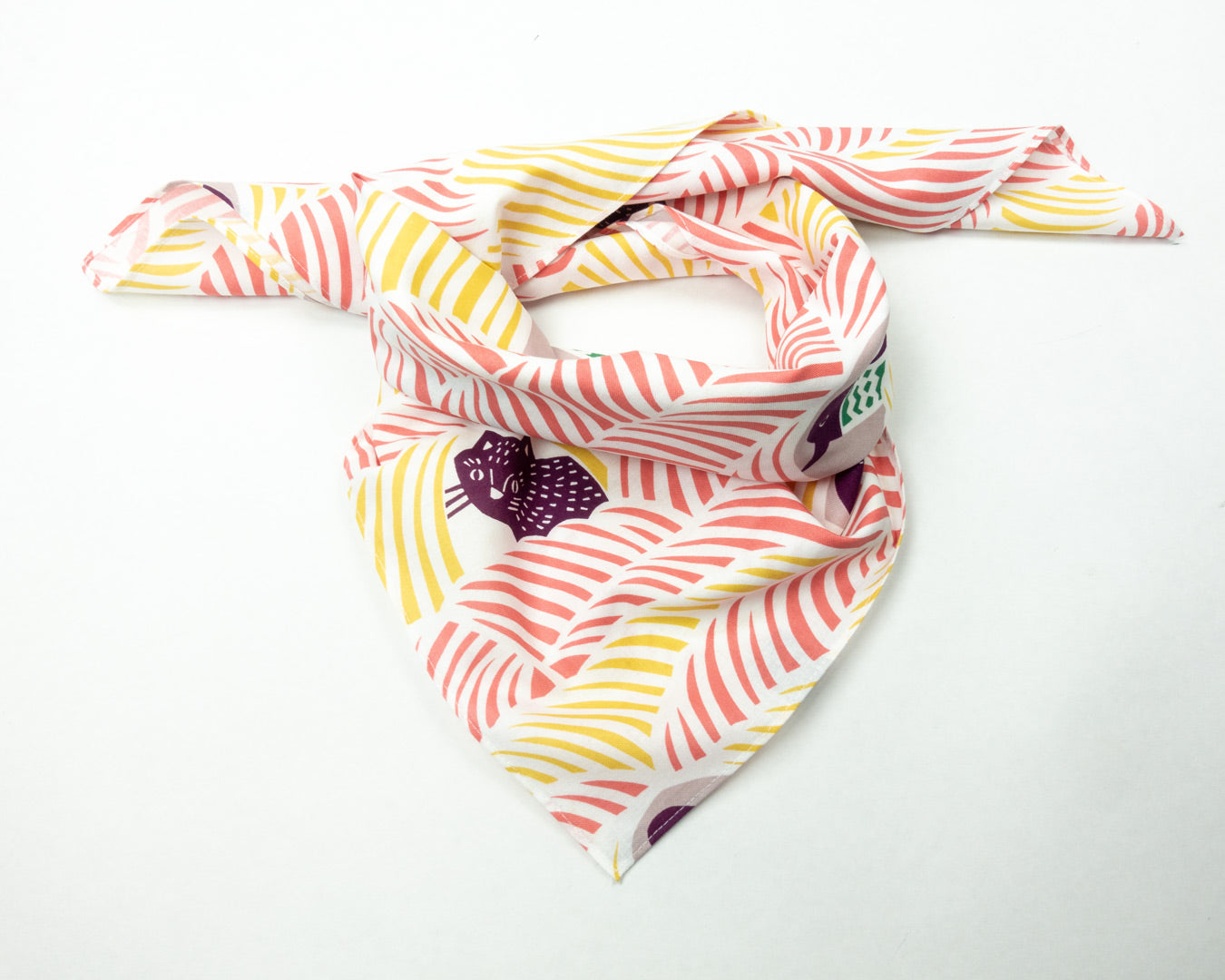 Furoshiki | Bandana M Katzen + Vögel koralle, gelb