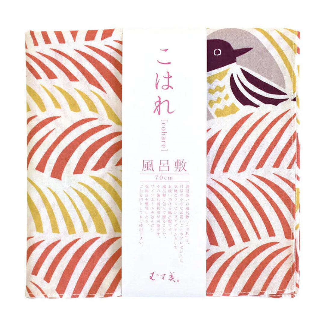 Furoshiki | Bandana M Katzen + Vögel koralle, gelb