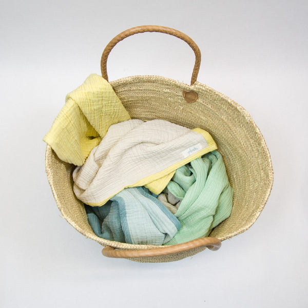 Musselin Babydecke Bio-Baumwolle mimosengelb/mondgrau