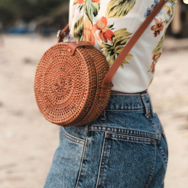 Bali Tasche aus Rattan, Umhängetasche SENJA braun