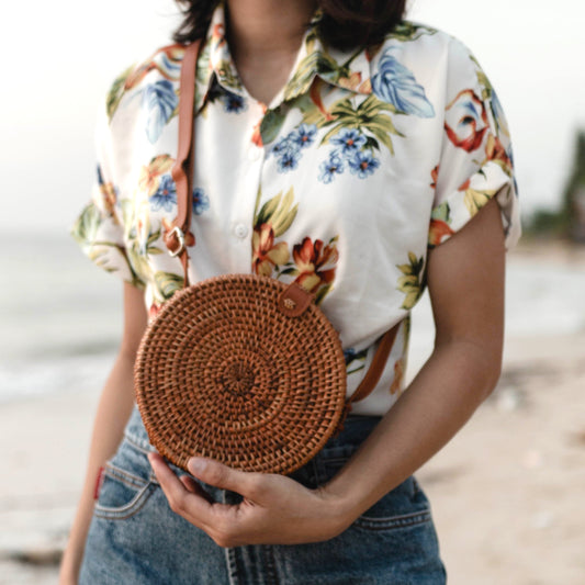 Bali Tasche aus Rattan, Umhängetasche SENJA braun