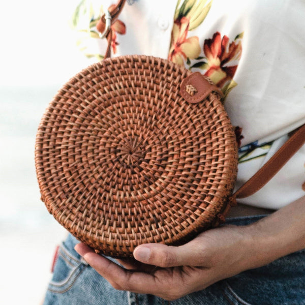 Bali Tasche aus Rattan, Umhängetasche SENJA braun