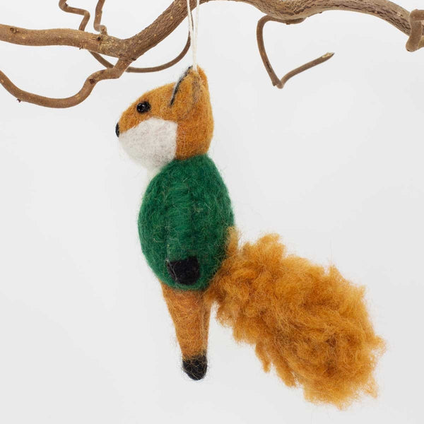 Filzanhänger Fuchs mit grüner Jacke