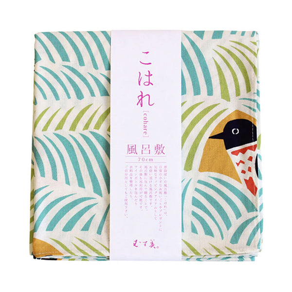 Furoshiki | Bandana M Katzen + Vögel grün, blau