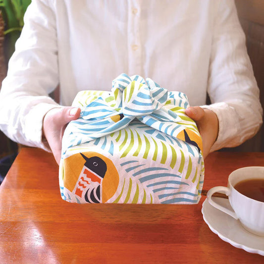 Furoshiki | Bandana M Katzen + Vögel grün, blau