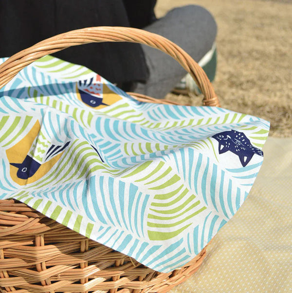 Furoshiki | Bandana M Katzen + Vögel grün, blau