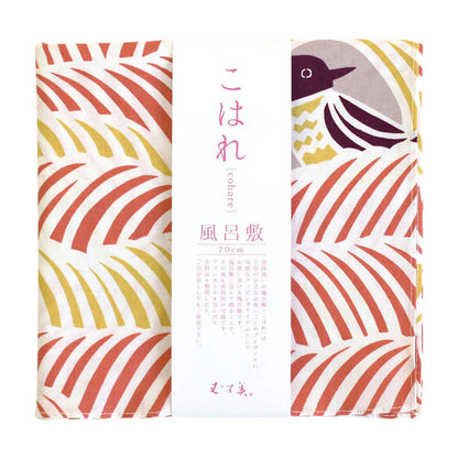 Furoshiki | Bandana M Katzen + Vögel koralle, gelb