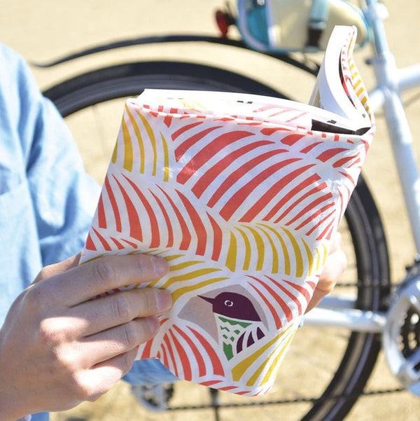 Furoshiki | Bandana M Katzen + Vögel koralle, gelb