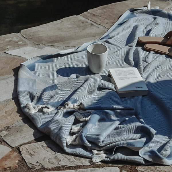 Yolunda Hamamtuch Bio-Baumwolle taubenblau