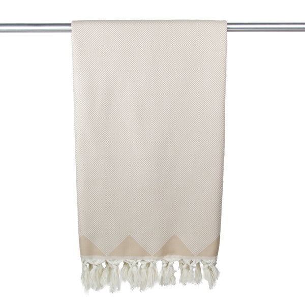 Hamamtuch, Strandtuch Rautenmuster Bio-Baumwolle beige