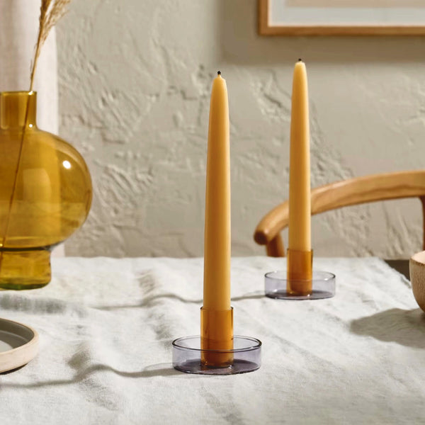 Duo Tone Kerzenhalter aus Glas - Rauch/Bernstein