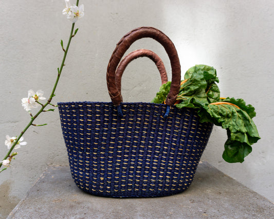 Shopper Korbtasche Bolga blau M