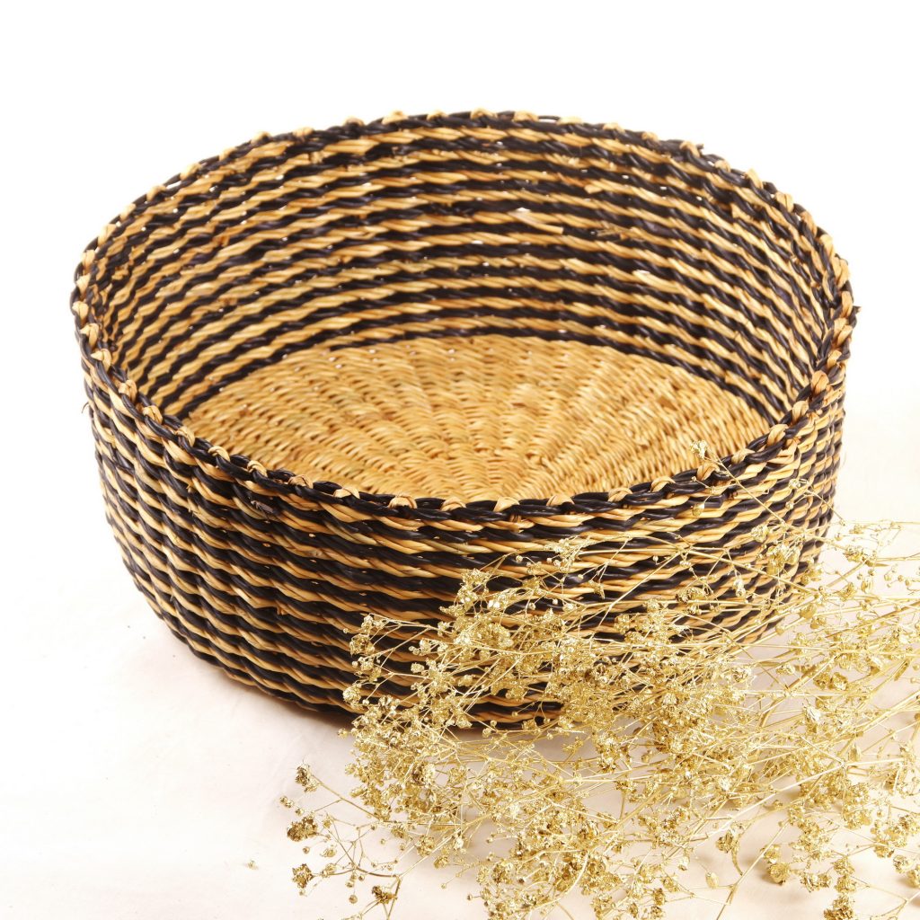 Bolga Obstkorb schwarz/natur gestreift