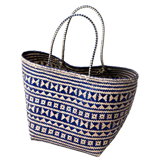 Blaue Einkaufstasche, Strandtasche KIDUL aus Rattan