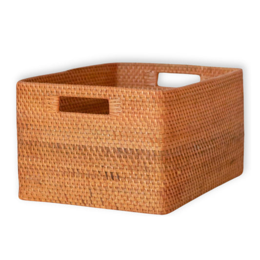 Regalkorb aus Rattan, eckiger Korb
