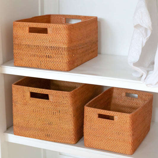Regalkorb aus Rattan, eckiger Korb
