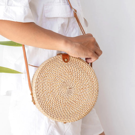 Bali Tasche aus Rattan, Umhängetasche SENJA natur