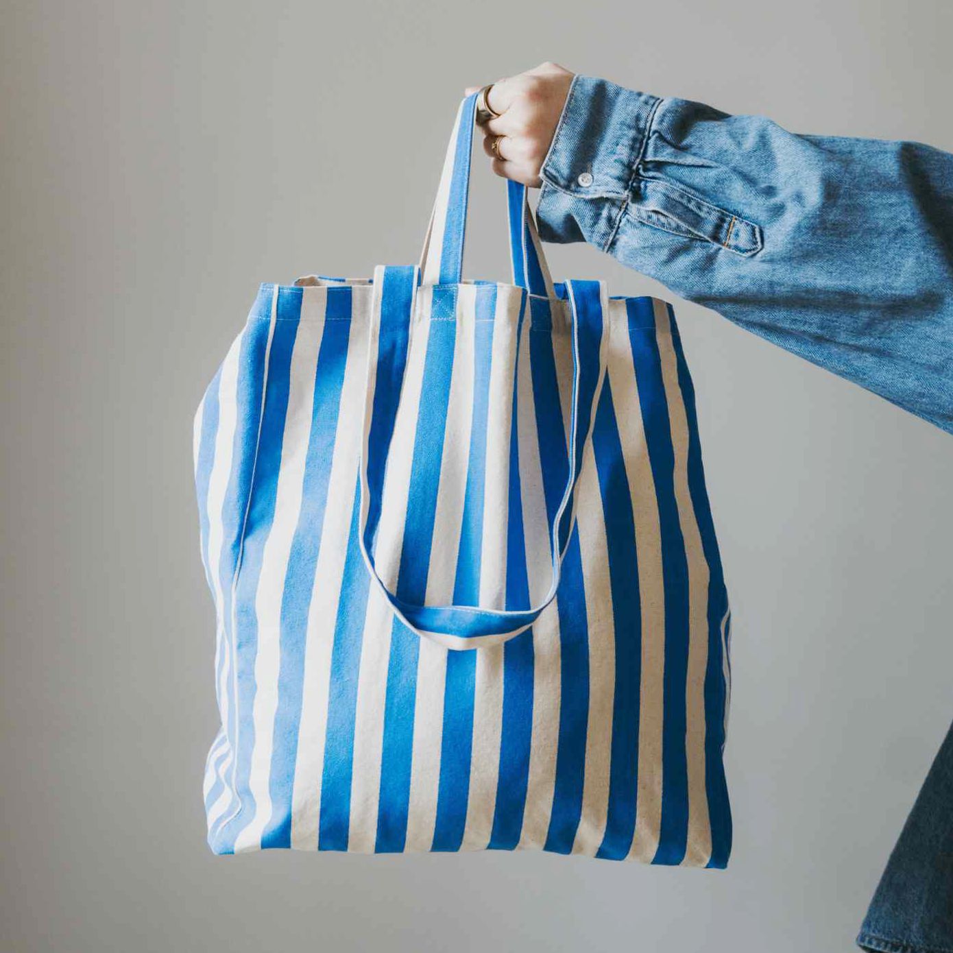 Shopper, Einkaufstasche, Strandtasche blau gestreift