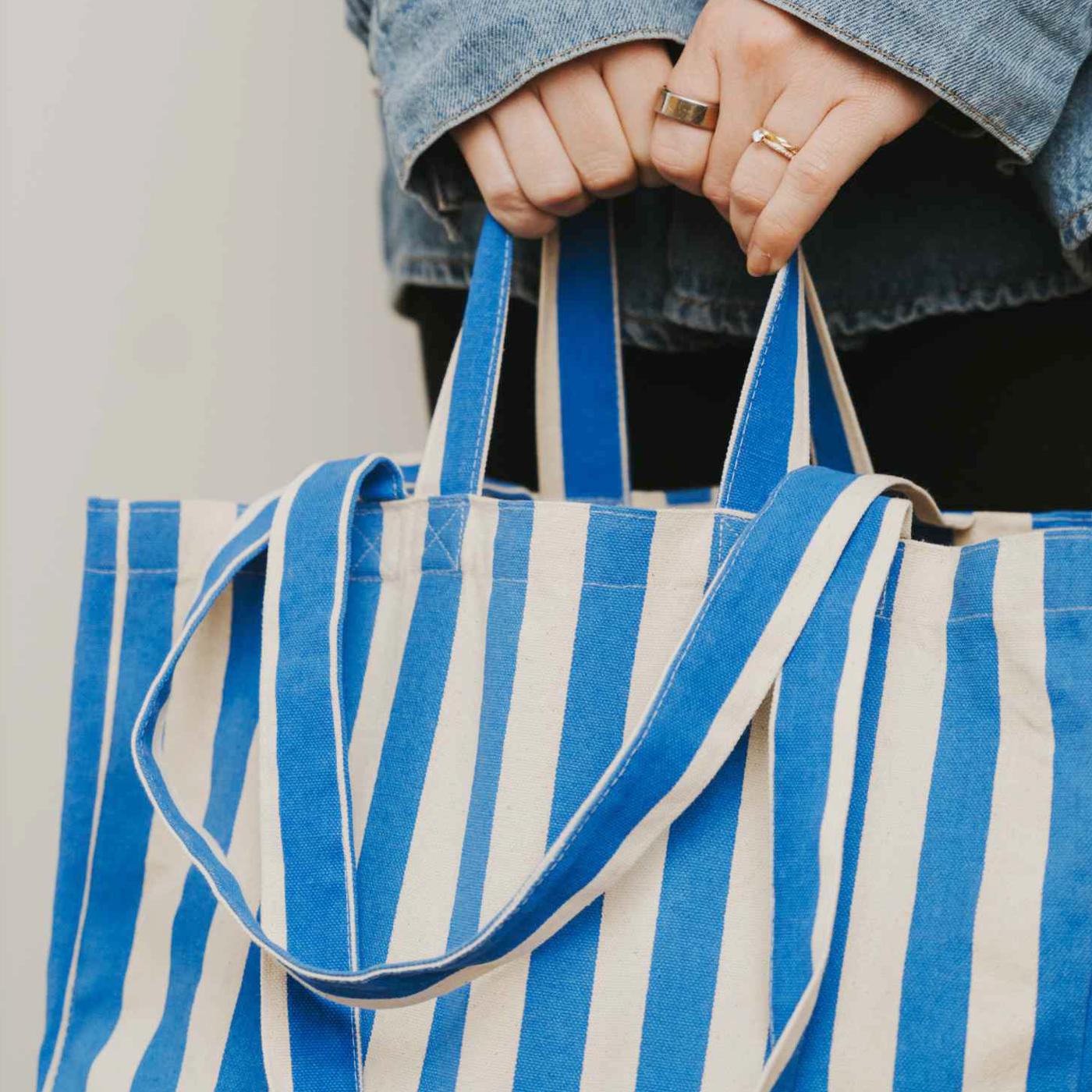 Shopper, Einkaufstasche, Strandtasche blau gestreift