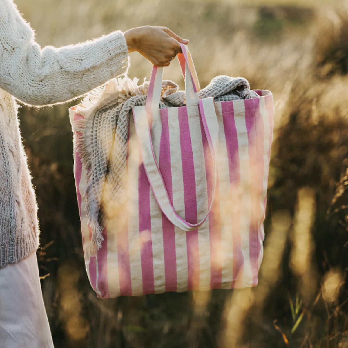 Einkauftstasche, Shopper, Strandtasche pink gestreift