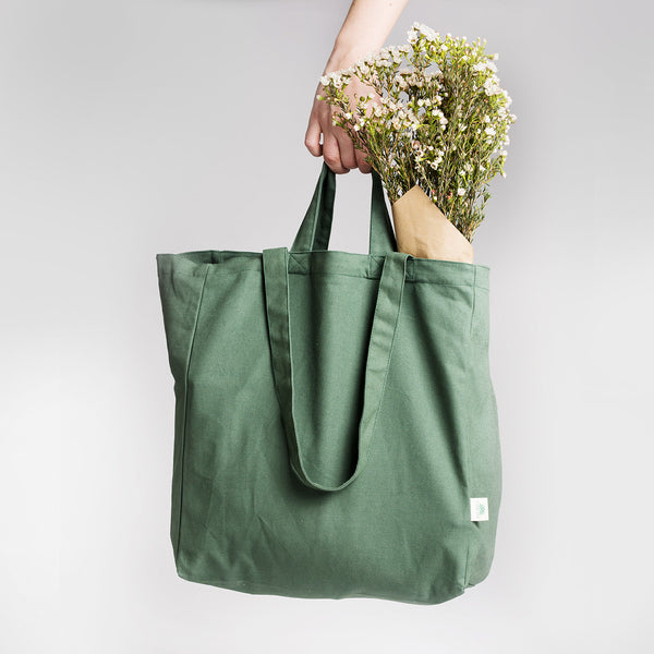 Einkaufstasche, Strandtasche aus Bio-Baumwolle, olivgrün