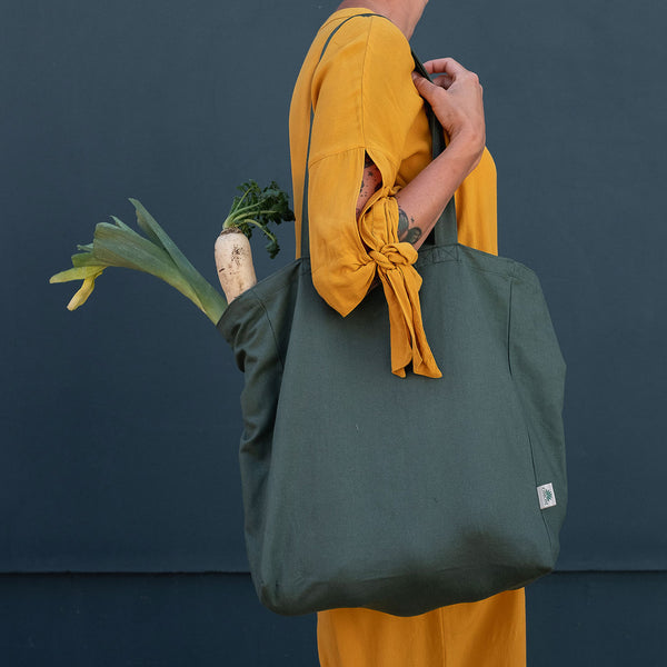 Einkaufstasche, Strandtasche aus Bio-Baumwolle, olivgrün