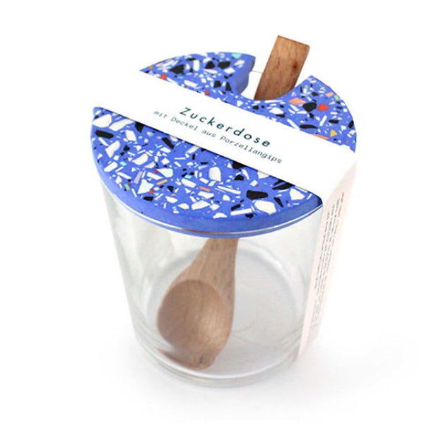 Zuckerdose, Glasdose Terrazzo blau-azul