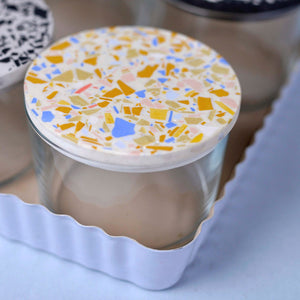 glasdose, zuckerdose, dose mit deckel, dose mit terrazzodeckel