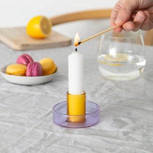 duo tone kerzenhalter flieder-pfirsichfarben, glas kerzenhalter