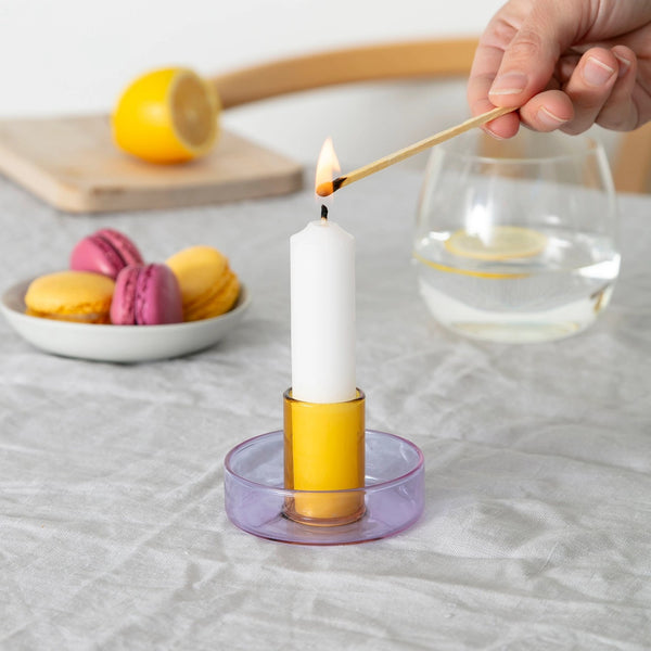 duo tone kerzenhalter flieder-pfirsichfarben, glas kerzenhalter