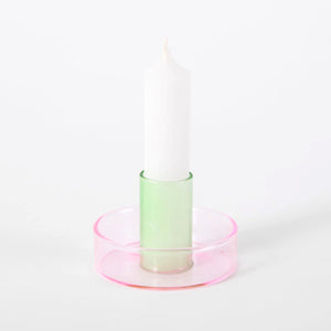 duo tone kerzenhalter rosa-grün, glas kerzenhalter